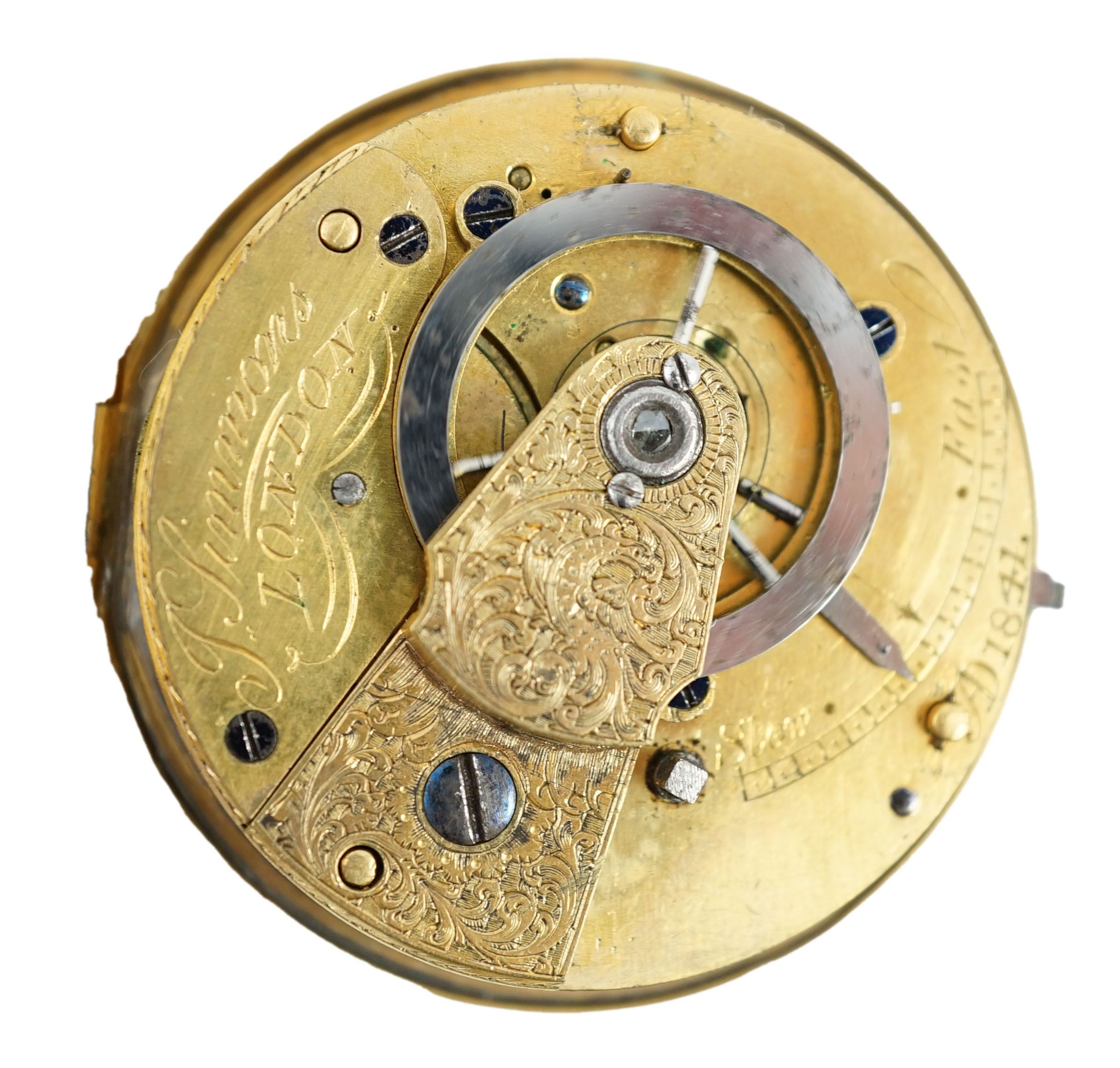 A Victorian silver pair cased pocket watch by Edward Fowle, Westerham and a gilt metal pocket watch missing outer case